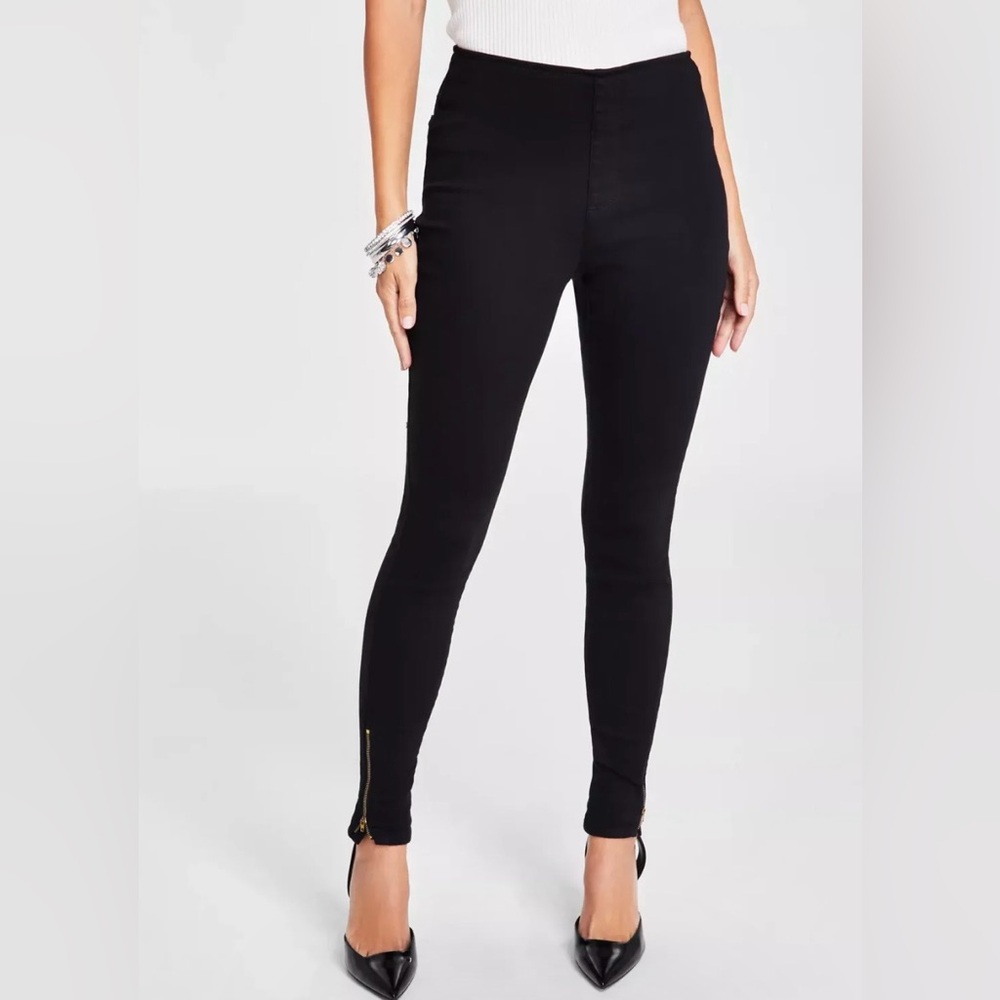 I.N.C. Black Pull-On Skinny Jeans Gold Ankle Zips NWOT Sizes 0 & 2